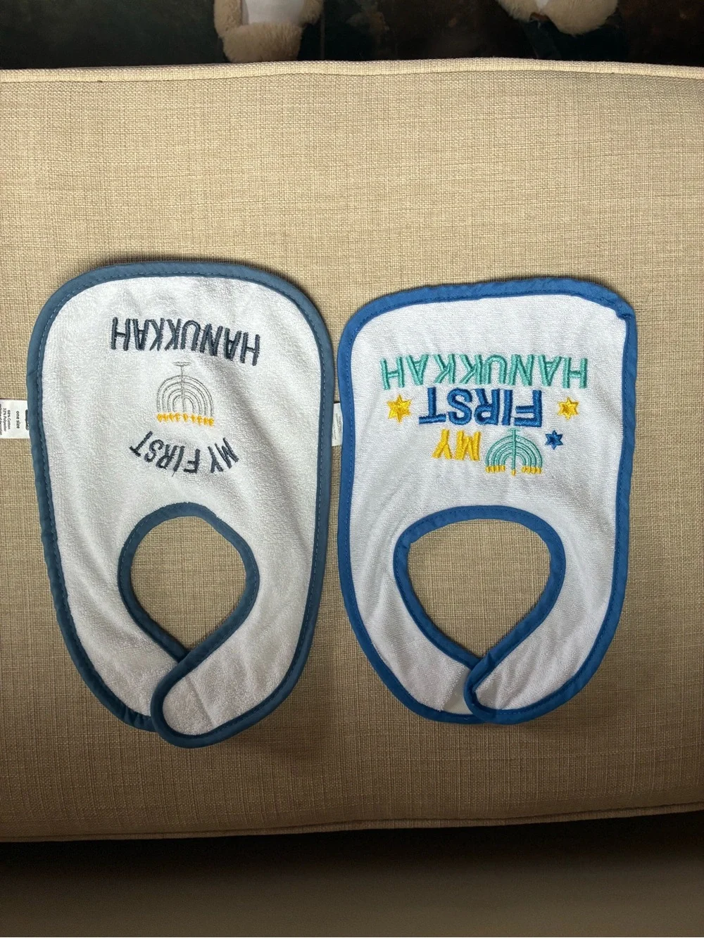 My First Hanukkah Baby Bibs - White and Blue